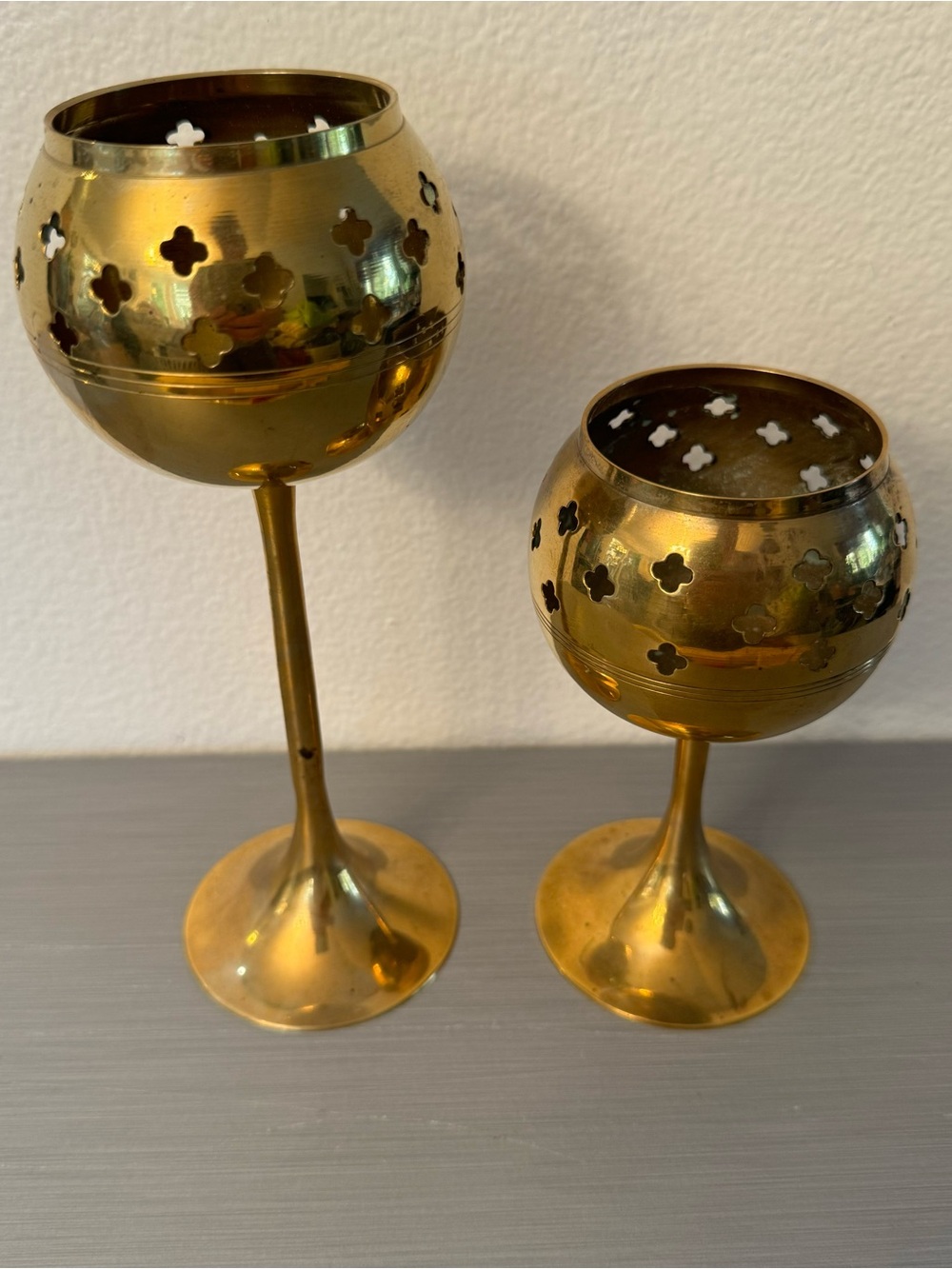 Vintage 1970s Brass Goblet Candle Holders Set of 2 Made in India